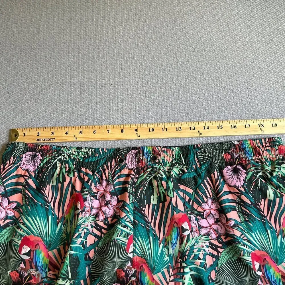 Men's Westport Black XL Tall Swim Trunks Board Shorts Tropical Green Pink Parrot